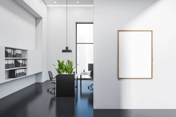 Front View Bright Office Interior Panoramic Windows Empty White Poster — Stock Photo, Image