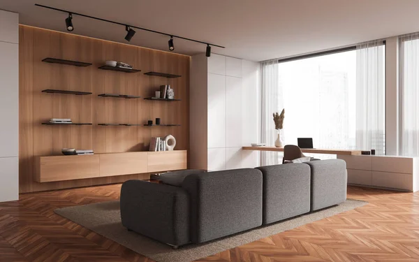 Interior Ruang Tamu Modern Dengan Sofa Dan Kursi Tampilan Samping — Stok Foto