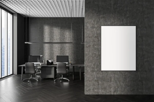 Interior Modern Open Space Office Gray Concrete Walls Wooden Floor — Stock Photo, Image