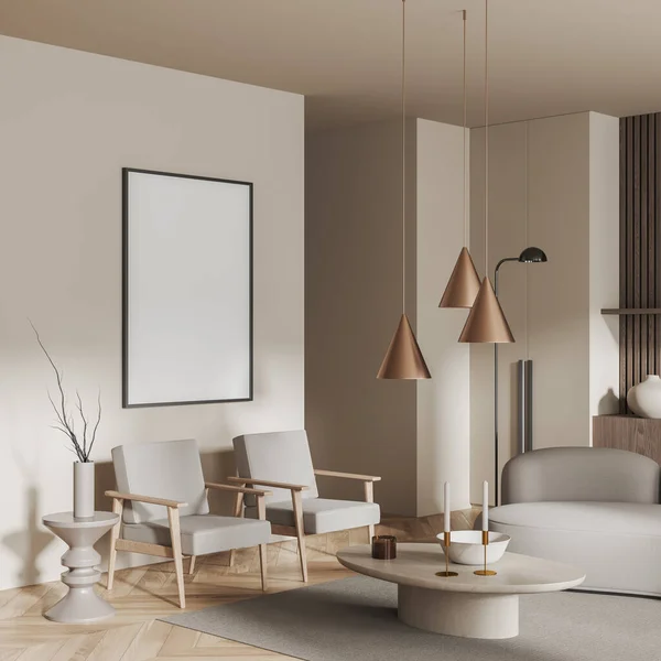 Ecke Des Modernen Wohnzimmers Mit Weißen Wänden Holzboden Bequemen Weißen — Stockfoto