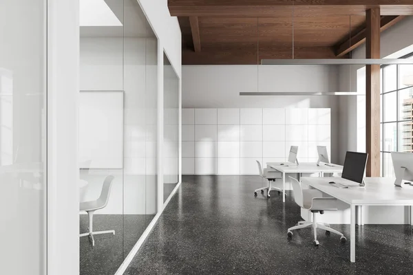 Interior Del Moderno Hall Oficinas Con Paredes Blancas Suelo Hormigón — Foto de Stock