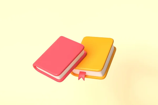 Two books on light yellow background. Concept of education and university. 3D rendering