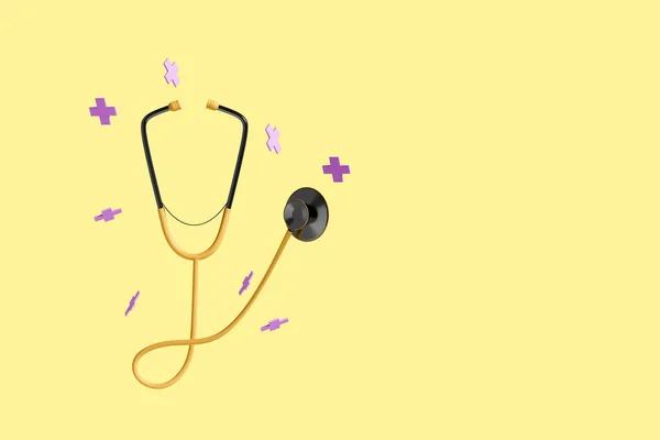 Doktorský Stetoskop Žlutém Pozadí Oříznutou Pěšinou Pojem Léčba Zdraví Rozumím — Stock fotografie