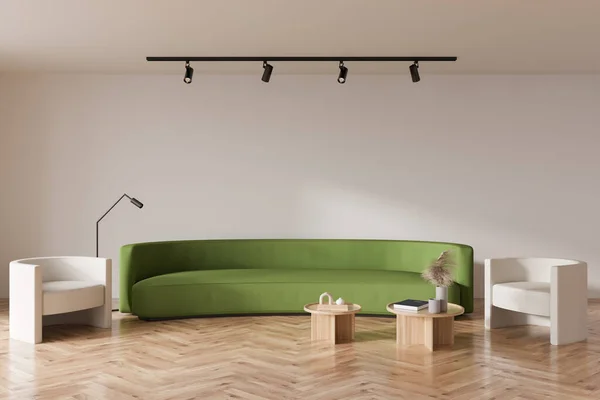 Beige Wohnzimmereinrichtung Mit Sofa Und Zwei Sesseln Couchtisch Mit Büchern — Stockfoto