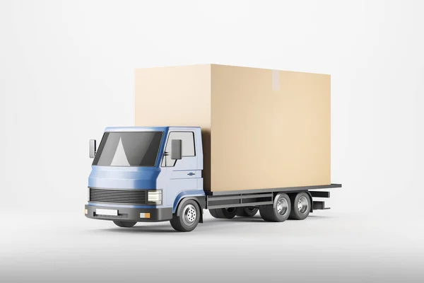 Lieferwagen Mit Großem Karton Seitenansicht Weißer Hintergrund Konzept Der Großbestellung — Stockfoto