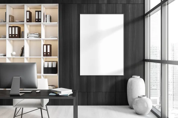 Modernes Ceo Zimmer Mit Auf Dem Schreibtisch Schwarzer Holzschrank Mit — Stockfoto