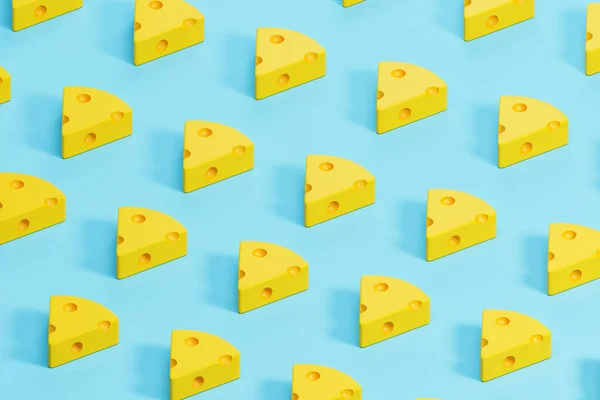薄い青の背景においしい黄色のチーズスライスのビュー 食品産業と栄養の概念 3Dレンダリング — ストック写真