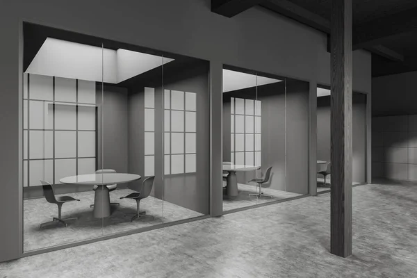 Interior Stylish Office Hall Gray Glass Walls Meeting Rooms Gray — Stock Photo, Image