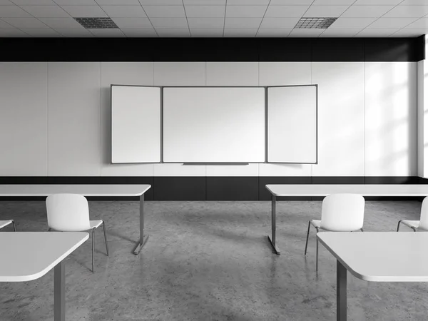 Interior Dari Kelas Sekolah Modern Dengan Dinding Putih Lantai Beton — Stok Foto