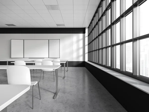 Stylish Classroom Interior Desk Chair Row Mock Copy Space Empty — Stock Photo, Image
