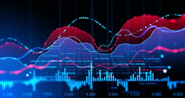 Hologramm Des Devisenmarktes Linien Dynamik Und Statistik Balkendiagramm Mit Zahlen — Stockfoto