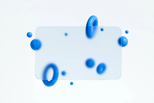 Transparent Glass Credit Card Floating Blue Geometric Figures Design Mockup — Stock Photo, Image