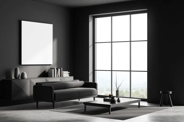 Dark Living Room Interior Sofa Dresser Decoration Side View Coffee — Stock Photo, Image