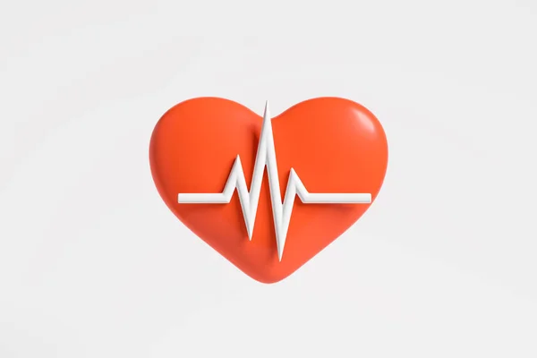 Большое Красное Сердце Линия Сердцебиения Светло Сером Фоне Помощь Сердца — стоковое фото