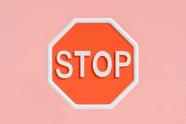 Red Stop Sign Pink Background Concept Warning Rendering — Stock Photo, Image