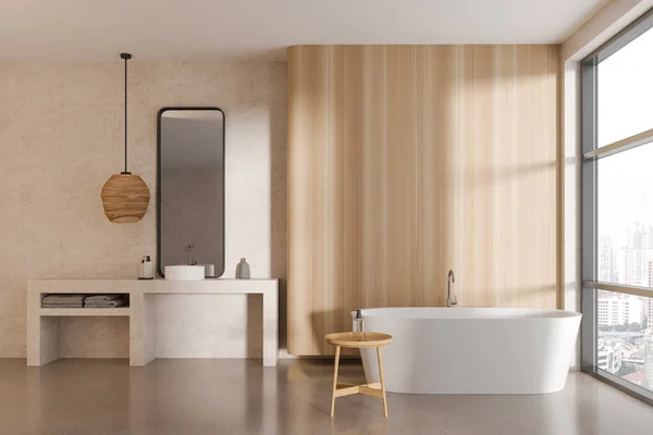 Moderno Bagno Interno Con Lavabo Con Specchio Accessori Vasca Bagno — Foto Stock