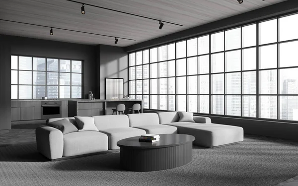 Stilvolles Home Studio Interieur Mit Sofa Und Couchtisch Seitliche Bar — Stockfoto