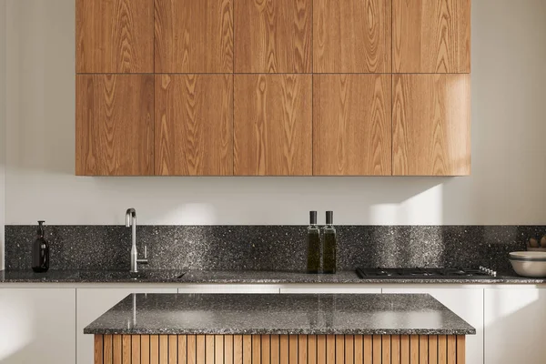 Interieur Van Moderne Keuken Met Witte Zwarte Muren Witte Kasten — Stockfoto