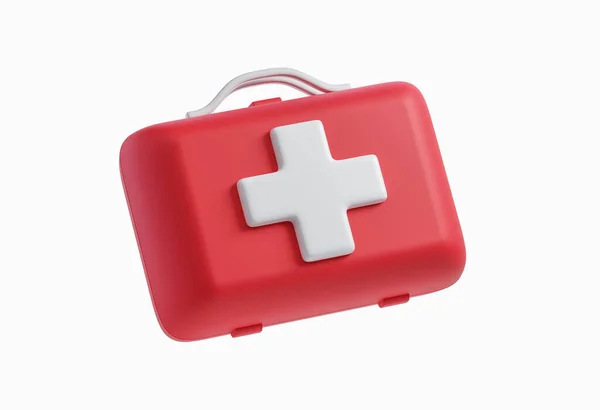 View Red White First Aid Kit White Background Concept Injury — Stock Photo, Image