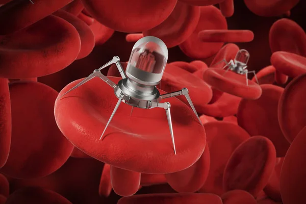 Nano Robot Microscopici Con Cellule Del Sangue Ingegneria Genetica Uso — Foto Stock