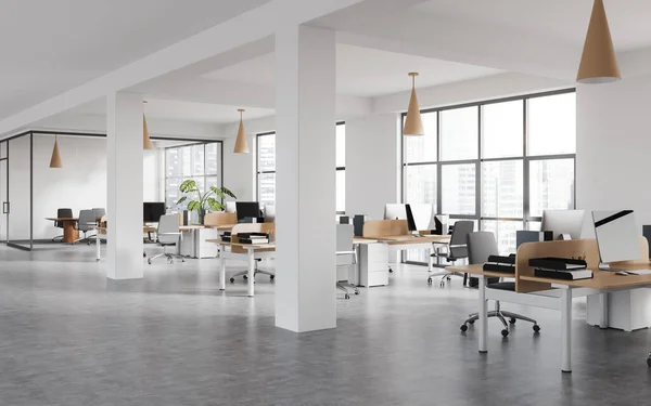 Business Office Interior Coworking Conference Space Side View Grey Concrete — Stock Photo, Image