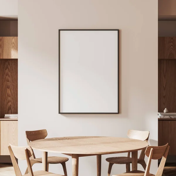 Gemütliche Wohnzimmereinrichtung Mit Holzmöbeln Stühlen Und Rundem Tisch Stilvolles Essen — Stockfoto