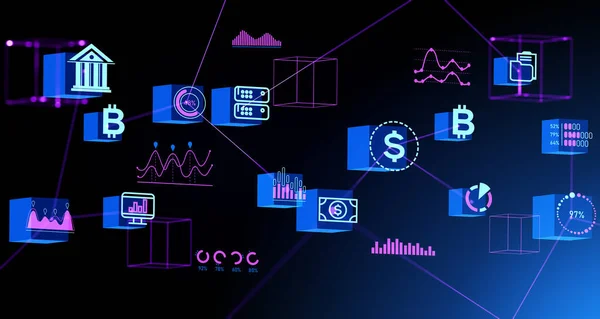 stock image Decentralized finance hologram, internet banking and blockchain. Financial system, cryptocurrency and big business data research. Concept of exchange and technology. 3D rendering illustration