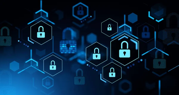 Ícones Cadeado Segurança Rede Global Blockchain Segurança Cibernética Mundo Digital — Fotografia de Stock