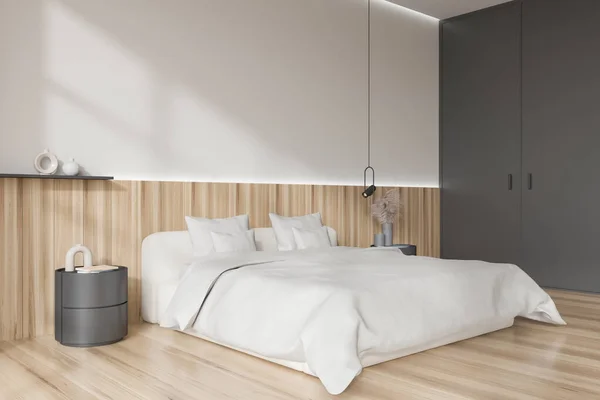 Kamar Tidur Hotel Putih Interior Tempat Tidur Dan Meja Dengan — Stok Foto