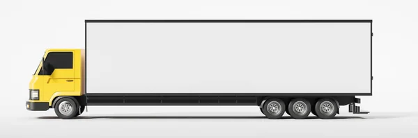 黄色の長いトラック 白い背景に隔離された輸送トレーラー 出荷と配送の概念 コピースペースをモックアップします 3Dレンダリング — ストック写真