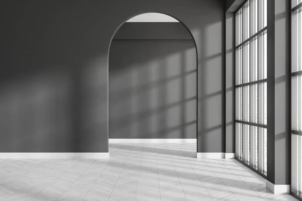 Estúdio Escuro Interior Com Piso Madeira Vista Frontal Hall Vazio — Fotografia de Stock
