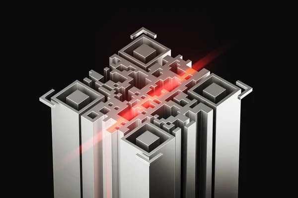 Grey Isometric Code Red Scanning Laser Link Website Black Background — Stock Photo, Image