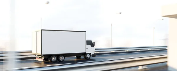 Lastbil Kör Motorvägen Sidovy Begreppet Logistik Och Leveransservice Förlöjliga Kopieringsutrymme — Stockfoto