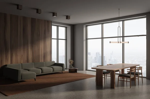 Interior Stylish Living Room Gray Walls Concrete Floor Comfortable Dark — Stock Photo, Image