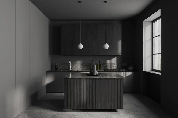 Interior Cozinha Elegante Com Bar Ilha Espaço Cozinha Utensílios Cozinha — Fotografia de Stock