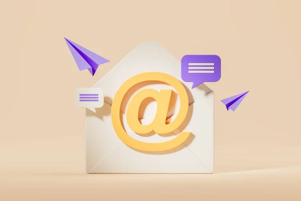 Email Jaune Symbole Enveloppe Bulles Expression Avions Papier Sur Fond — Photo