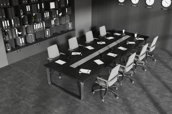Vista Superior Elegante Sala Reuniões Com Paredes Cinza Madeira Piso — Fotografia de Stock