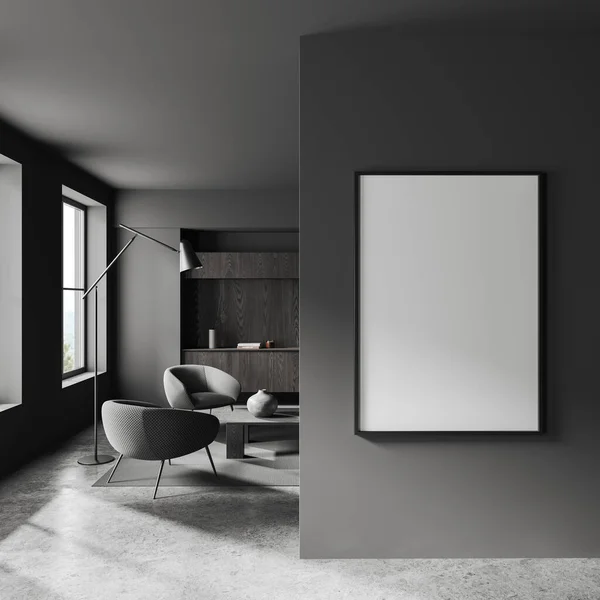 Interior Sala Estar Casa Oscura Con Muebles Madera Sillones Mesa — Foto de Stock