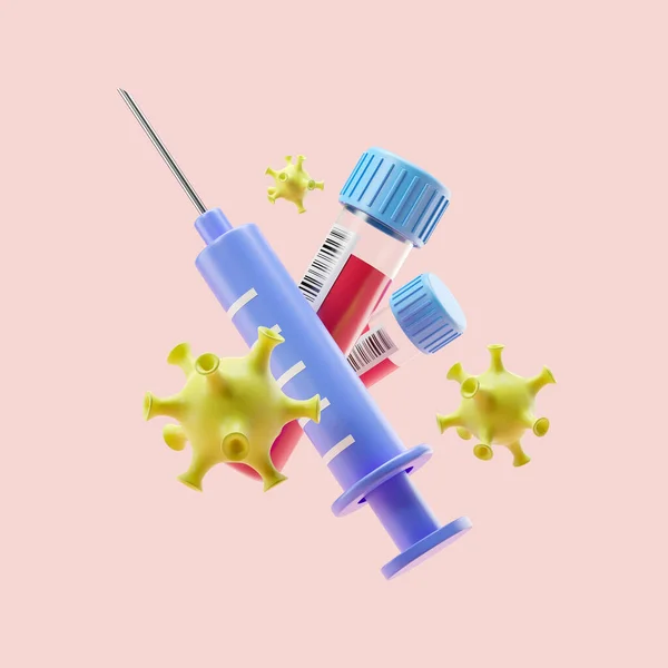 Lékařská Stříkačka Vakcínou Proti Nemocem Nemocem Krevní Zkumavky Bakterie Růžovém — Stock fotografie
