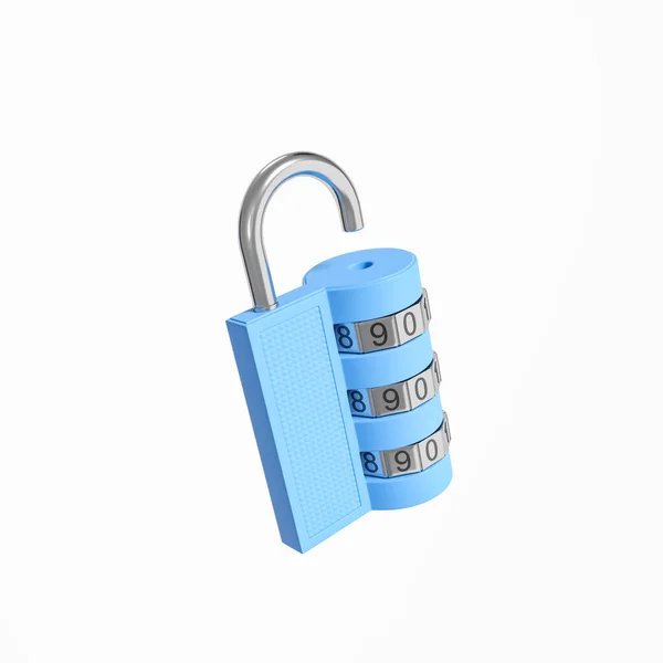 Μπλε Ανοιγμένη Κλειδαριά Κώδικα Κενό Λευκό Φόντο Έννοια Της Προστασίας — Φωτογραφία Αρχείου
