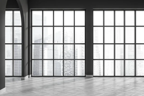 Donker Studio Interieur Met Lichte Hardhouten Vloer Lege Hal Appartement — Stockfoto