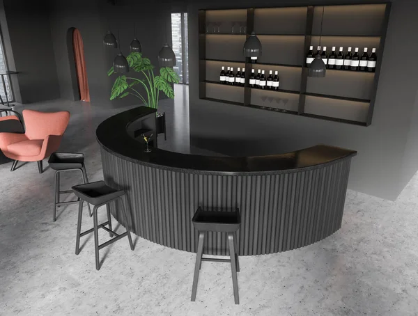 Top View Dark Cafe Interior Bar Stool Countertop Grey Concrete — Stock Photo, Image