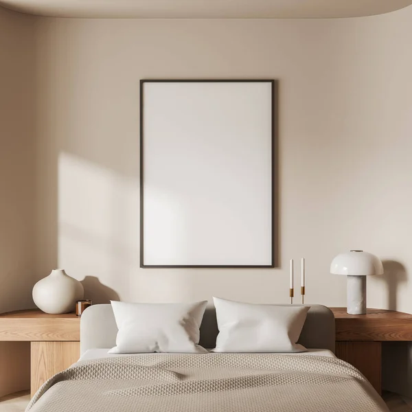 Interior Moderno Quarto Principal Minimalista Com Paredes Brancas Confortável Cama — Fotografia de Stock