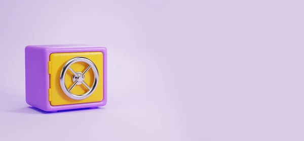 浅紫色背景上的紫色和黄色保险箱视图 节约资金 安全储存和积累的概念 3D渲染 复制空间 — 图库照片