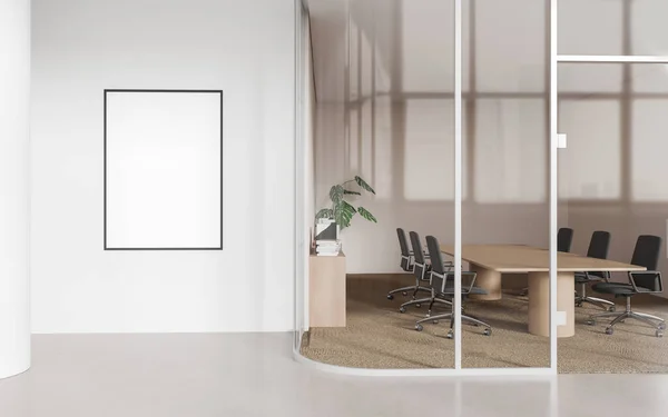 Interieur Eines Modernen Büro Besprechungsraums Mit Hellen Rosa Und Gläsernen — Stockfoto