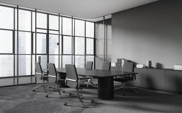 카펫이 사무실 회의실 회의용 탁자와 의자가 파노라마 렌더링 — 스톡 사진