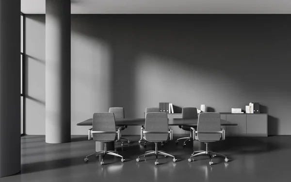 Interior Stylish Office Meeting Room Gray Walls Concrete Floor Long — Stock Photo, Image