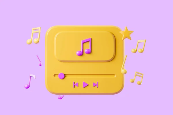 Yellow Music Player Playlist Musical Notes Stars Concept Music Hits — Stock Photo, Image