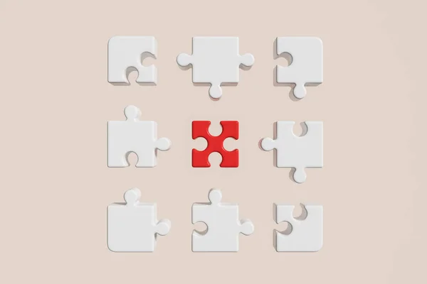 Reihe Verschiedener Puzzledetails Nicht Miteinander Verbundene Elemente Auf Beigem Hintergrund — Stockfoto