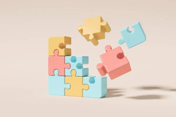 Colorful Puzzles Details Flying Connecting Concept Idea Solution Rendering — Stock Photo, Image